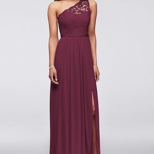 David’s Bridal One Shoulder Lace Bridesmaid Gown